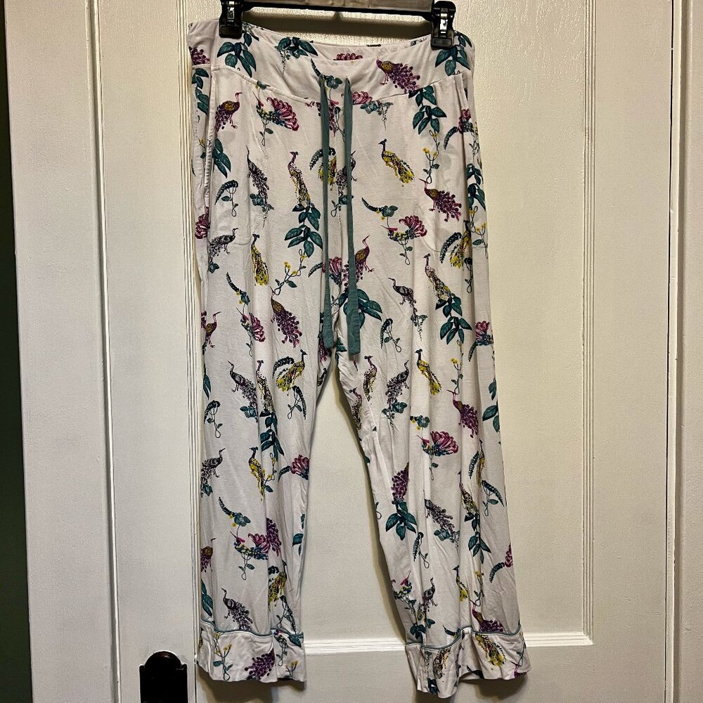 Soma Women’s Pajama Pants – Size L – Soft Stretch Rayon – Peacock Floral Print